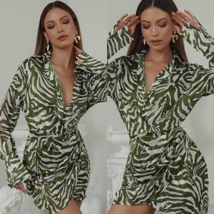Green & beige zebra dress